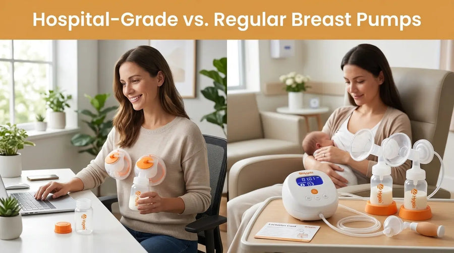 Comparison of hospital-grade breast pump and regular pump with breastfeeding mom and pumping setup