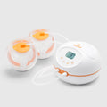 Hygeia Express cordless wearable breast pump kit with dual collection cups, motor unit with 5-speed control, and orange accent detailing