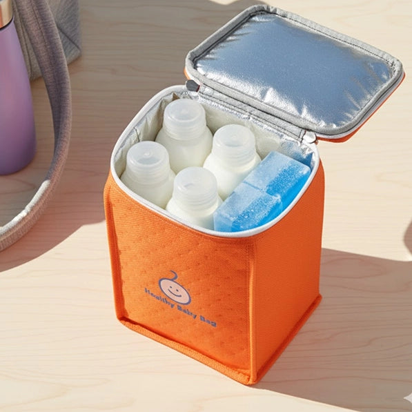 Healthy Baby Cooler bag- Color Orange with ice soft pack (4oz)